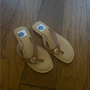 Tan Flip Flop Sandals with Gold Accent